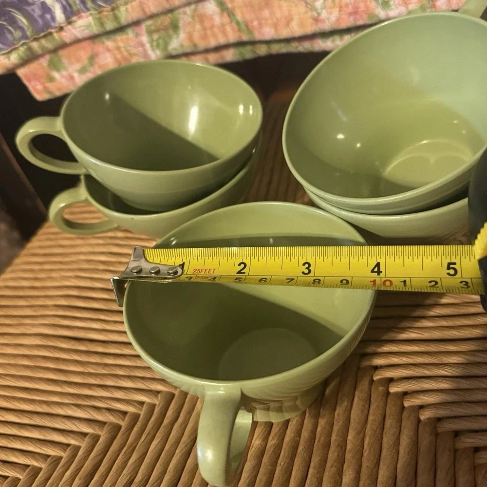 Vintage Melamine‎ Avocado Green Coffee Cups Set Of 5
